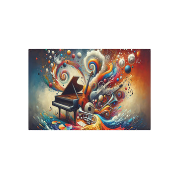 Metal Poster Art | "Modern & Contemporary Digital Art Illustration: Vibrant Fusion of Music and Art with Energetic Instruments and Paint Strokes | Dalle - 3 - Metal Poster Art 30″ x 20″ (Horizontal) 0.12''