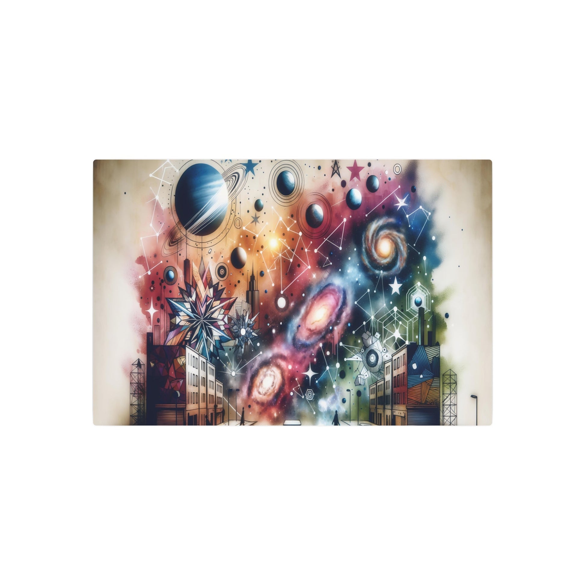 Metal Poster Art | "Modern & Contemporary Street Art - Celestial Bodies Inspired Design Featuring Stars, Planets, Nebulae and Galaxies" - Metal Poster Art 30″ x 20″ (Horizontal) 0.12''