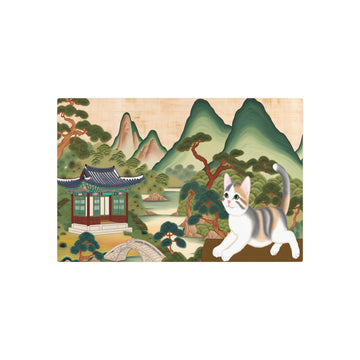 Metal Poster Art | "Playful Cat in Traditional Joseon Dynasty Scenery - Classic Korean Asian Art Style Painting" - Metal Poster Art 30″ x 20″ (Horizontal) 0.12''