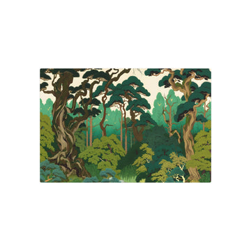 Metal Poster Art | "Ukiyo-e Style Japanese Forest Artwork - Tranquil Asian Art Featuring Towering Trees and Dense Undergrowth" - Metal Poster Art 30″ x 20″ (Horizontal) 0.12''