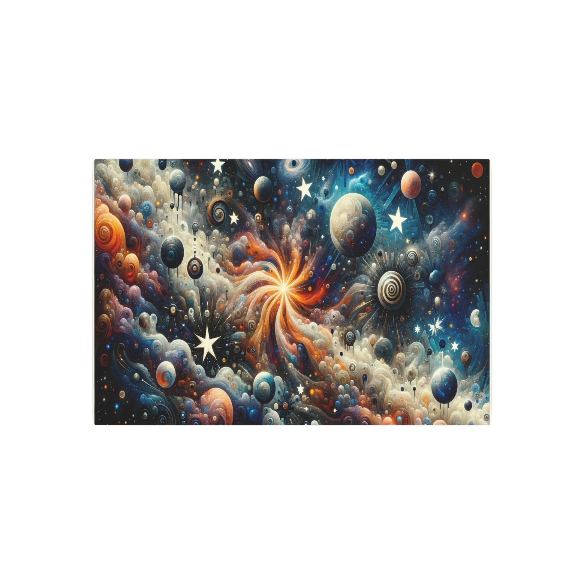 Metal Poster Art | "Modern Surrealistic Celestial Body Artwork - Dreamlike Juxtaposition of Stars, Galaxies, Planets & Comets in Contemporary Surre - Metal Poster Art 30″ x 20″ (Horizontal) 0.12''