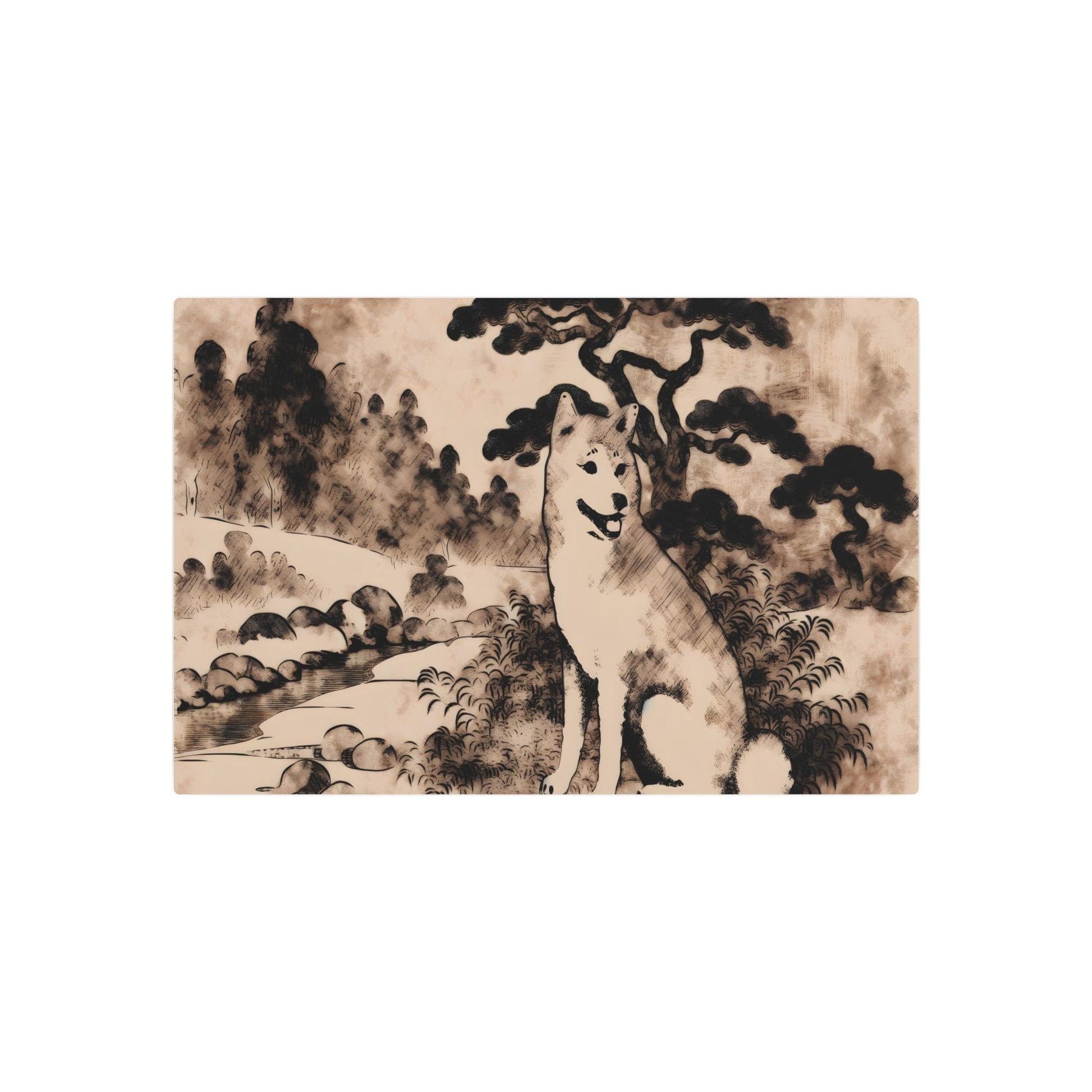 Metal Poster Art | "Kano School Japanese Art Style - Asian Art Styles Inspired Dog Image" - Metal Poster Art 30″ x 20″ (Horizontal) 0.12''