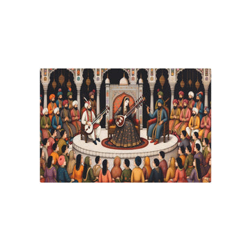 Metal Poster Art | "Mughal Miniature Art - Royal Court Sitar Performance | Non - Western & Global Styles, South Asian Mughal Miniature | Hand Paint - Metal Poster Art 30″ x 20″ (Horizontal) 0.12''