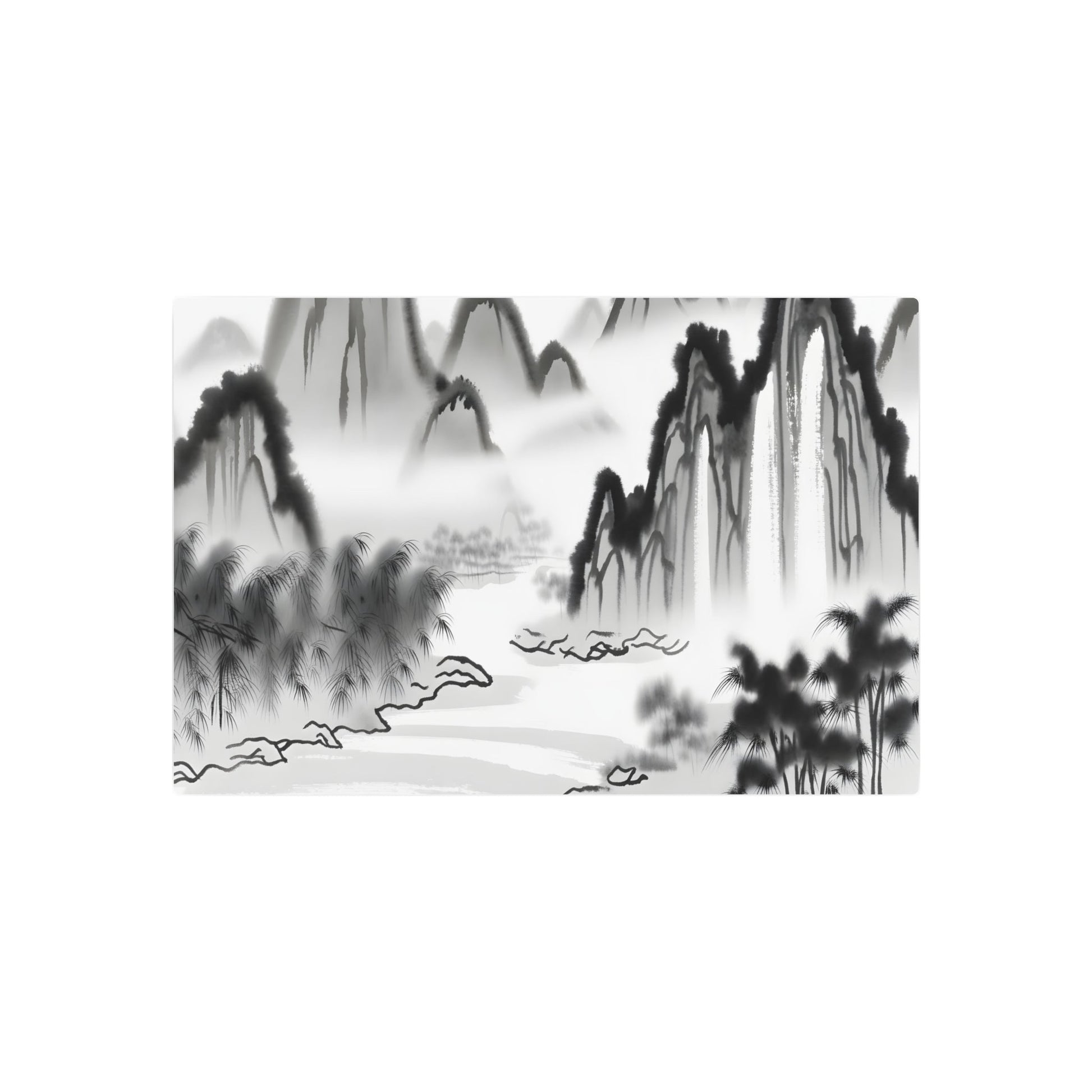 Metal Poster Art | "Traditional Chinese Landscape Artwork Featuring Mountains, Rivers, and Waterfalls - Asian Art Styles Collection" - Metal Poster Art 30″ x 20″ (Horizontal) 0.12''