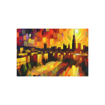 Metal Poster Art | "Expressionist Western Art Style: Emotional Cityscape at Sunset Artwork" - Metal Poster Art 30″ x 20″ (Horizontal) 0.12''