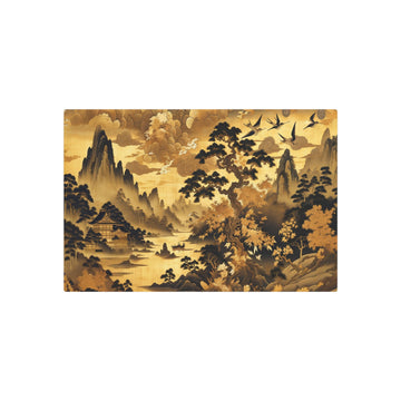 Metal Poster Art | "Exquisite Kano School Japanese Art Print - Asian Art Styles Collection - Featuring Golden Clouds, Landscapes, Birds & Animals with Rich Mon - Metal Poster Art 30″ x 20″ (Horizontal) 0.12''