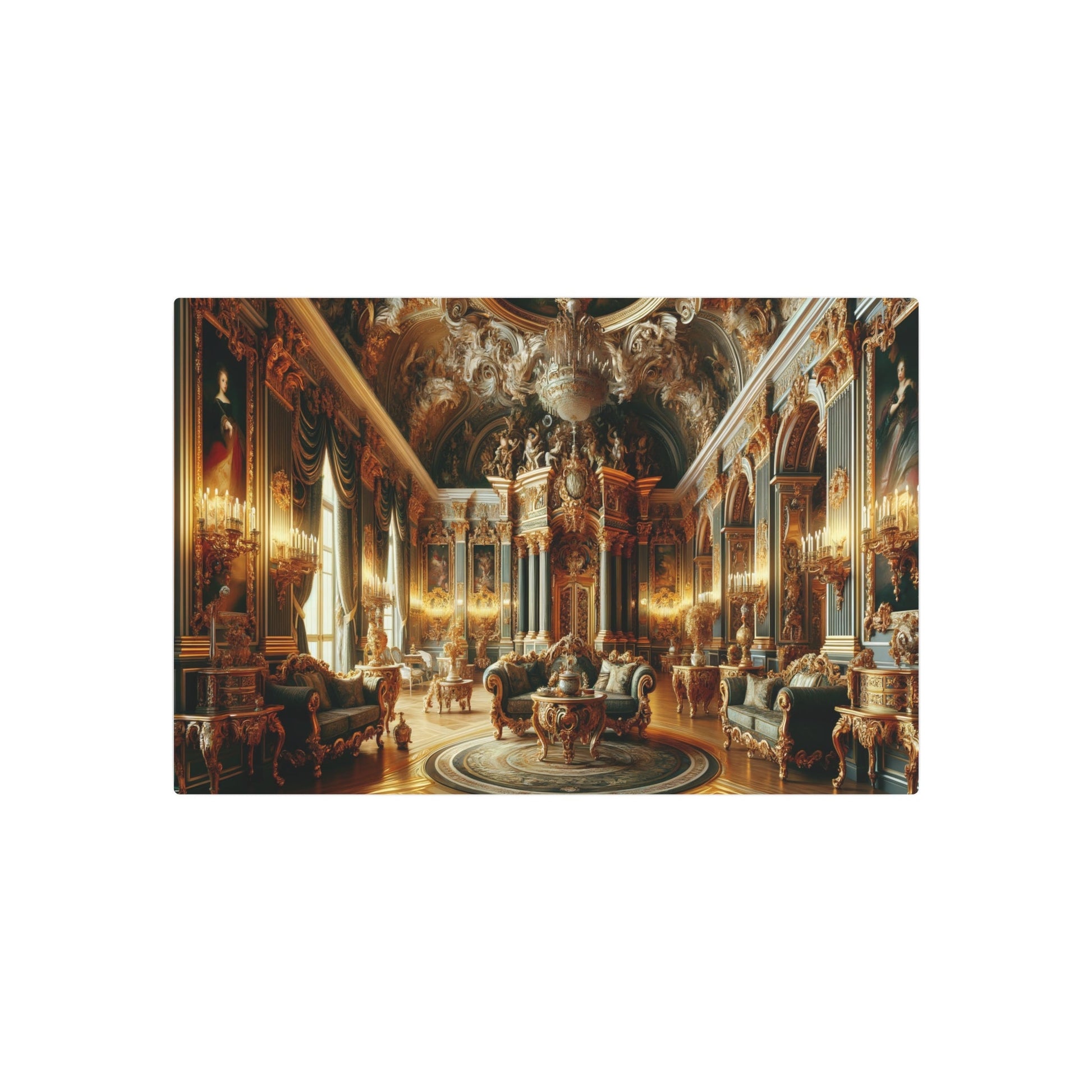 Metal Poster Art | "Baroque Style Western Art: Detailed Grand Palace Room with Ornate Decorations" - Metal Poster Art 30″ x 20″ (Horizontal) 0.12''