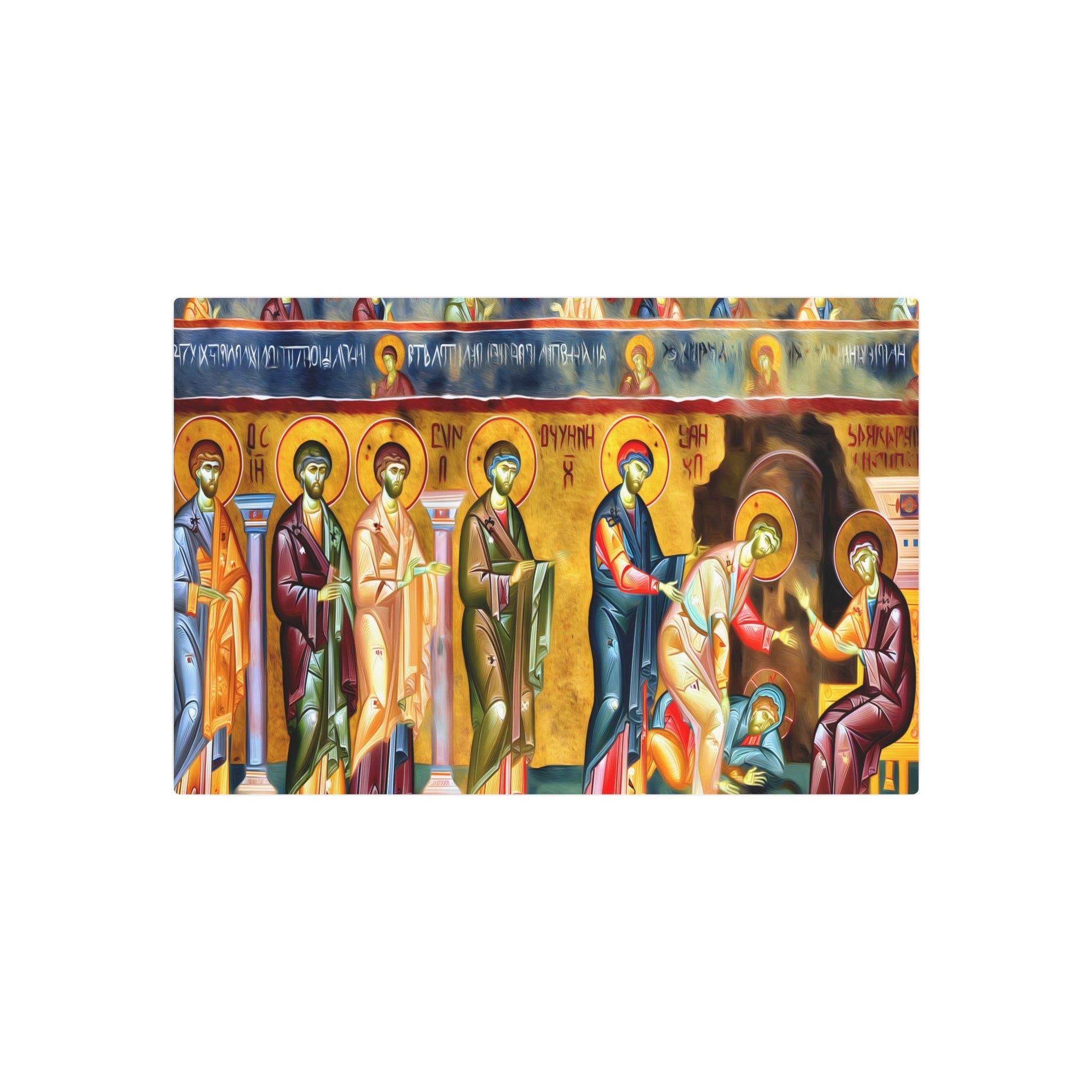 Metal Poster Art | "Prominent Byzantine Art Style Detailed Image: Non-Western & Global Styles Featuring Flat Frontal Figures, Use of Gold, Elaborate Background - Metal Poster Art 30″ x 20″ (Horizontal) 0.12''