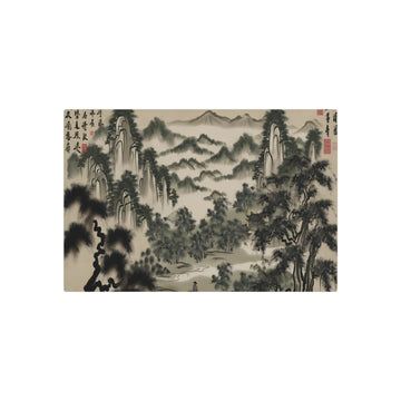 Metal Poster Art | "Traditional Chinese Landscape Art - Enchanting Forests and Lush Trees, Hand-Painted Ink Wash in Asian Art Styles, Sub-category: Chinese - Metal Poster Art 30″ x 20″ (Horizontal) 0.12''