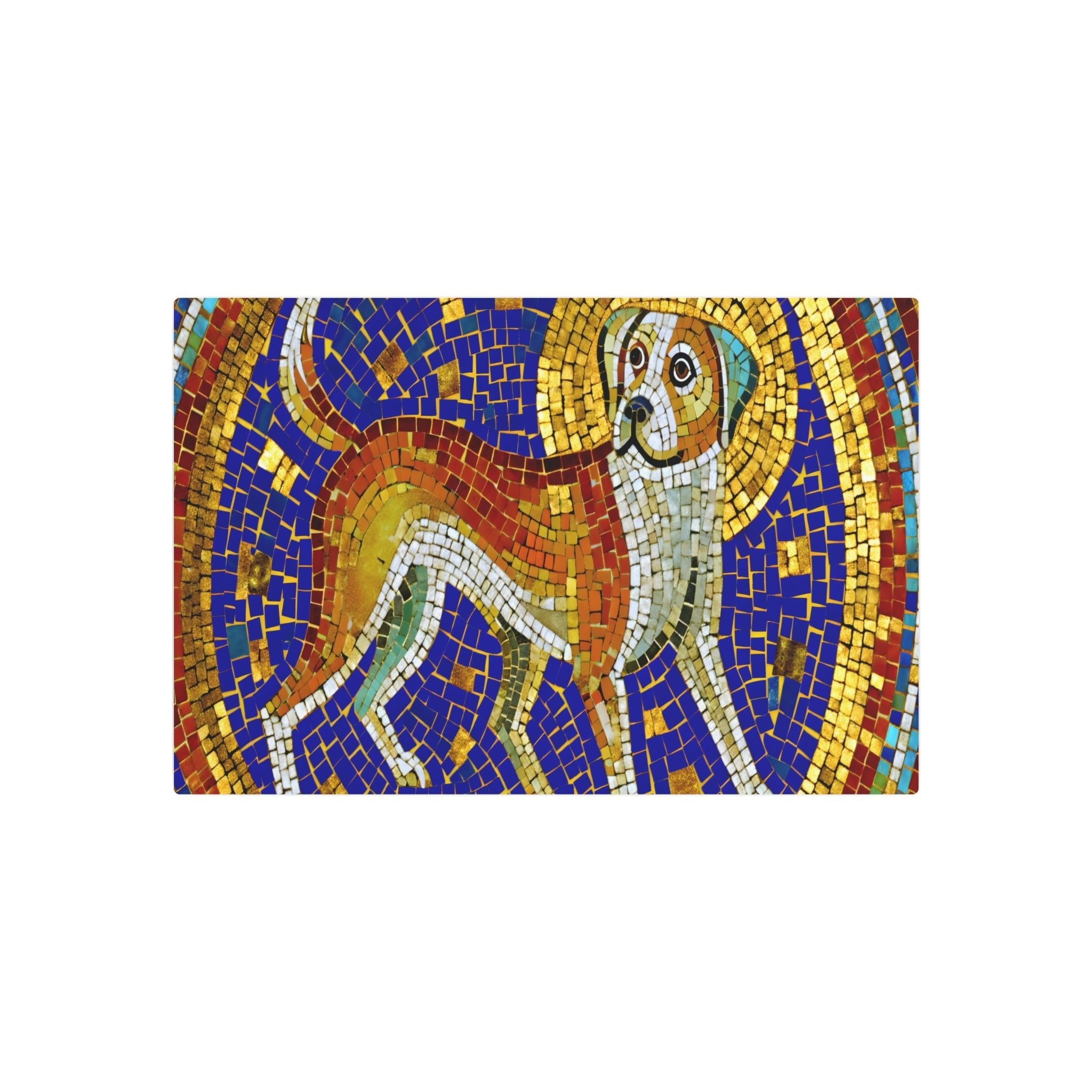 Metal Poster Art | "Byzantine Style Dog Art - Vibrant and Detailed Non-Western Global Art in Gold Accents & Mosaics" - Metal Poster Art 30″ x 20″ (Horizontal) 0.12''