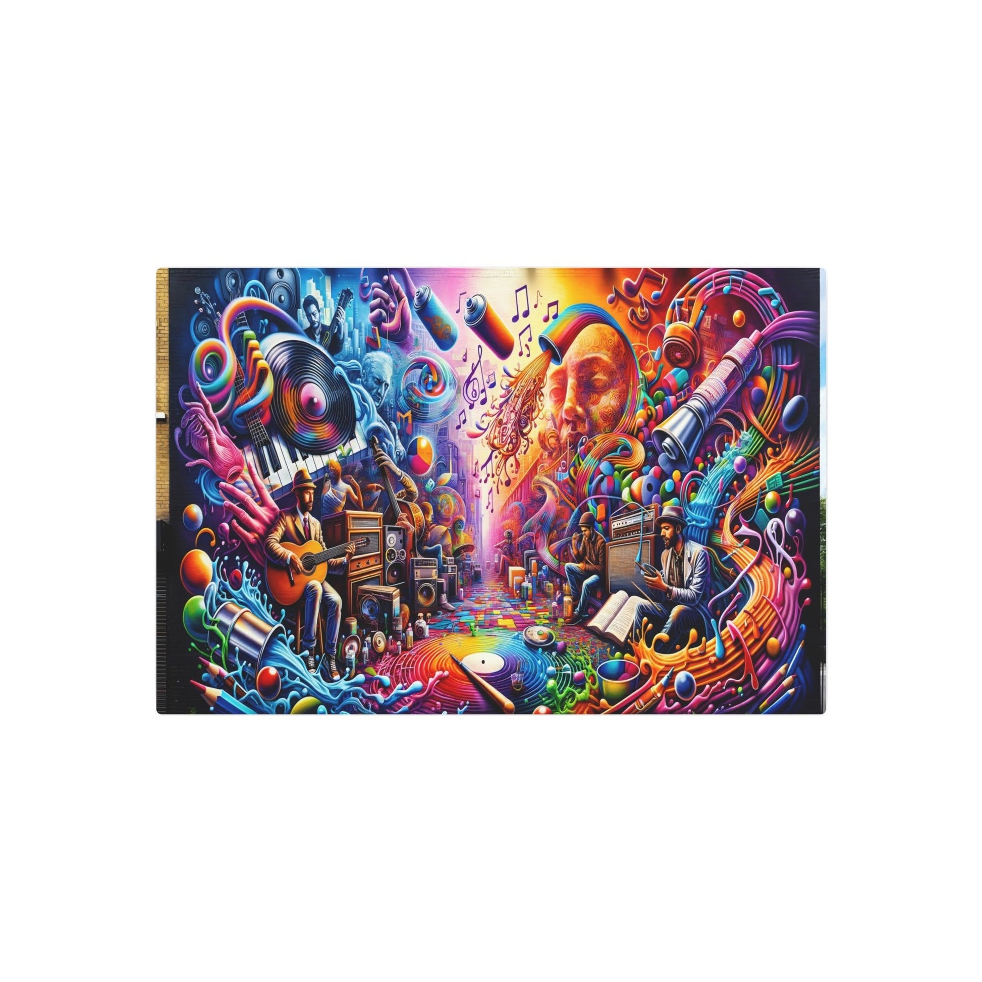 Metal Poster Art | "Modern and Contemporary Street Art - Vibrant City Murals Inspired by Music and Artists, with Graffiti Depicting Icons in Bold, Electric H - Metal Poster Art 30″ x 20″ (Horizontal) 0.12''