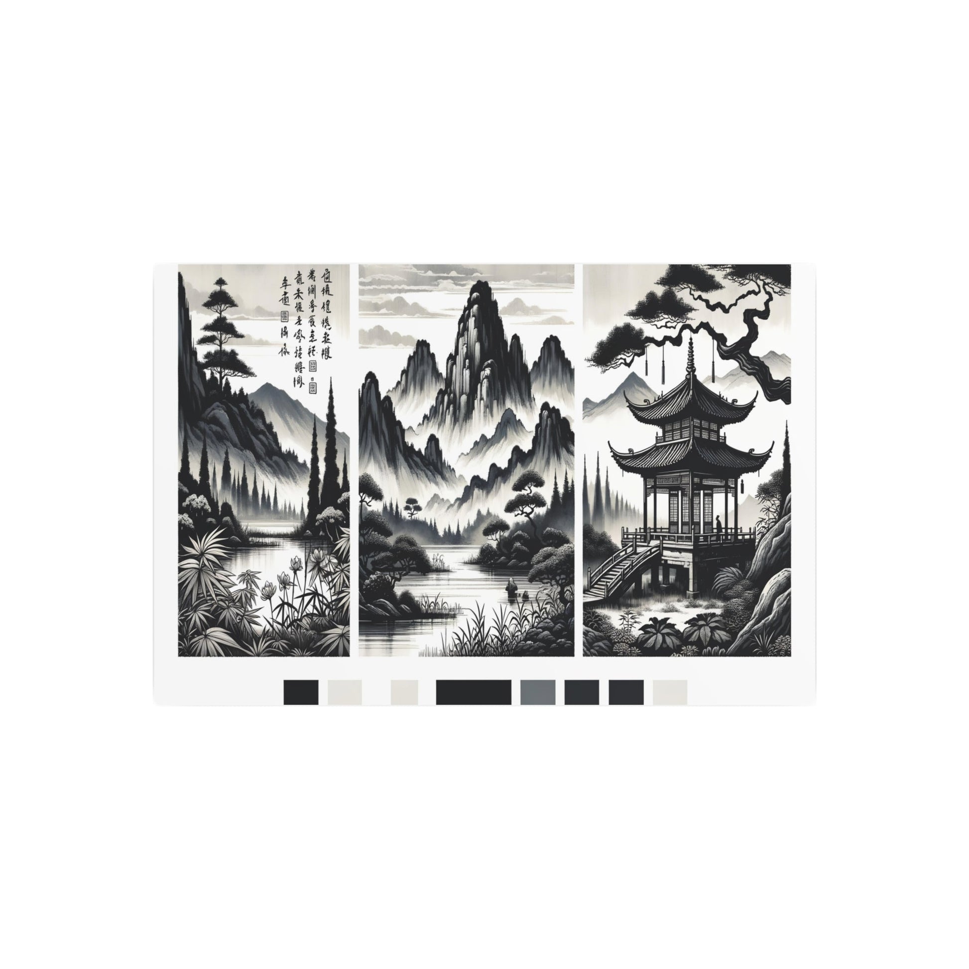 Metal Poster Art | "Traditional Chinese Landscape Illustration - Authentic Asian Art Styles in Chinese Landscape Sub - category" - Metal Poster Art 30″ x 20″ (Horizontal) 0.12''