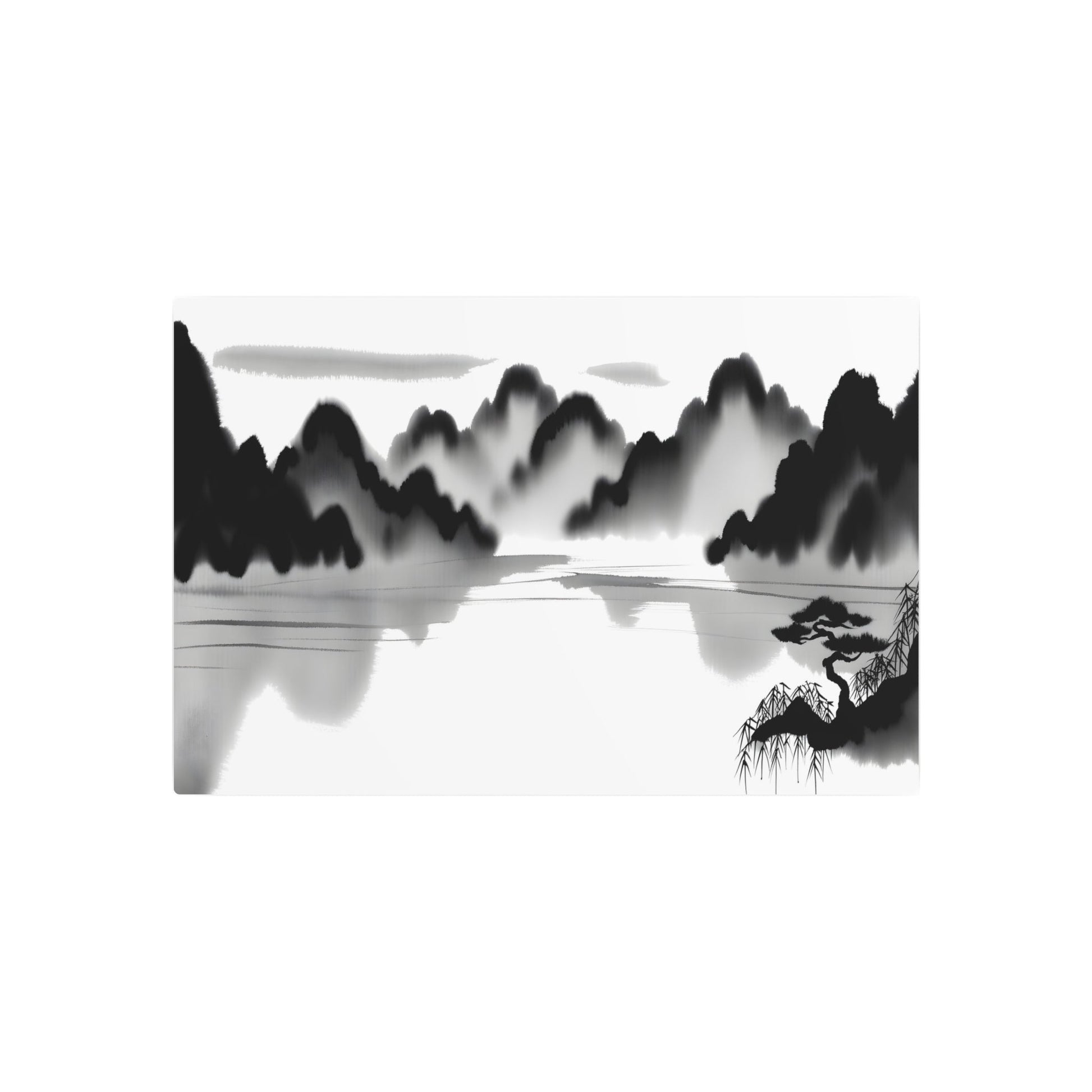 Metal Poster Art | "Traditional Sumi-e Japanese Ink Wash Artwork - Authentic Asian Art Styles in Monochromatic Tones" - Metal Poster Art 30″ x 20″ (Horizontal) 0.12''