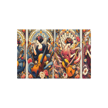 Metal Poster Art | "Art Nouveau Style Fusion of Music and Art Illustration - Violins, Guitars, Pianos Merging into Artwork with Flowers - Metal Poster Art 30″ x 20″ (Horizontal) 0.12''