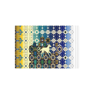 Metal Poster Art | "Subtle Canine Design within Intricate Islamic Geometric Art - Non-Western & Global Styles, Deep Blue and Gold Tones" - Metal Poster Art 30″ x 20″ (Horizontal) 0.12''