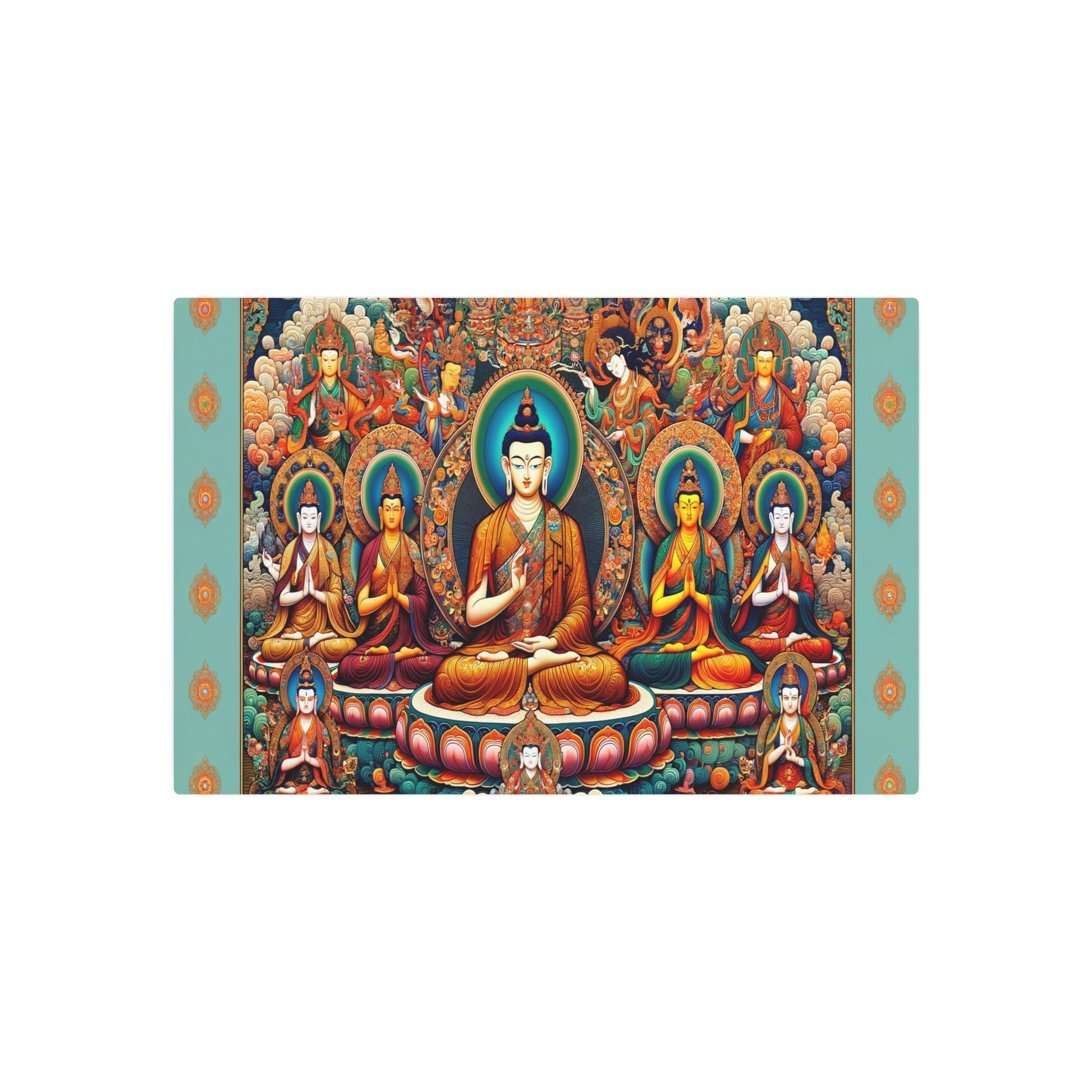 Metal Poster Art | "Intricate Tibetan Thangka Painting: Vibrant Depictions of Buddha, Bodhisattvas, and Sacred Mandalas in Traditional Asian Art Style - Metal Poster Art 30″ x 20″ (Horizontal) 0.12''