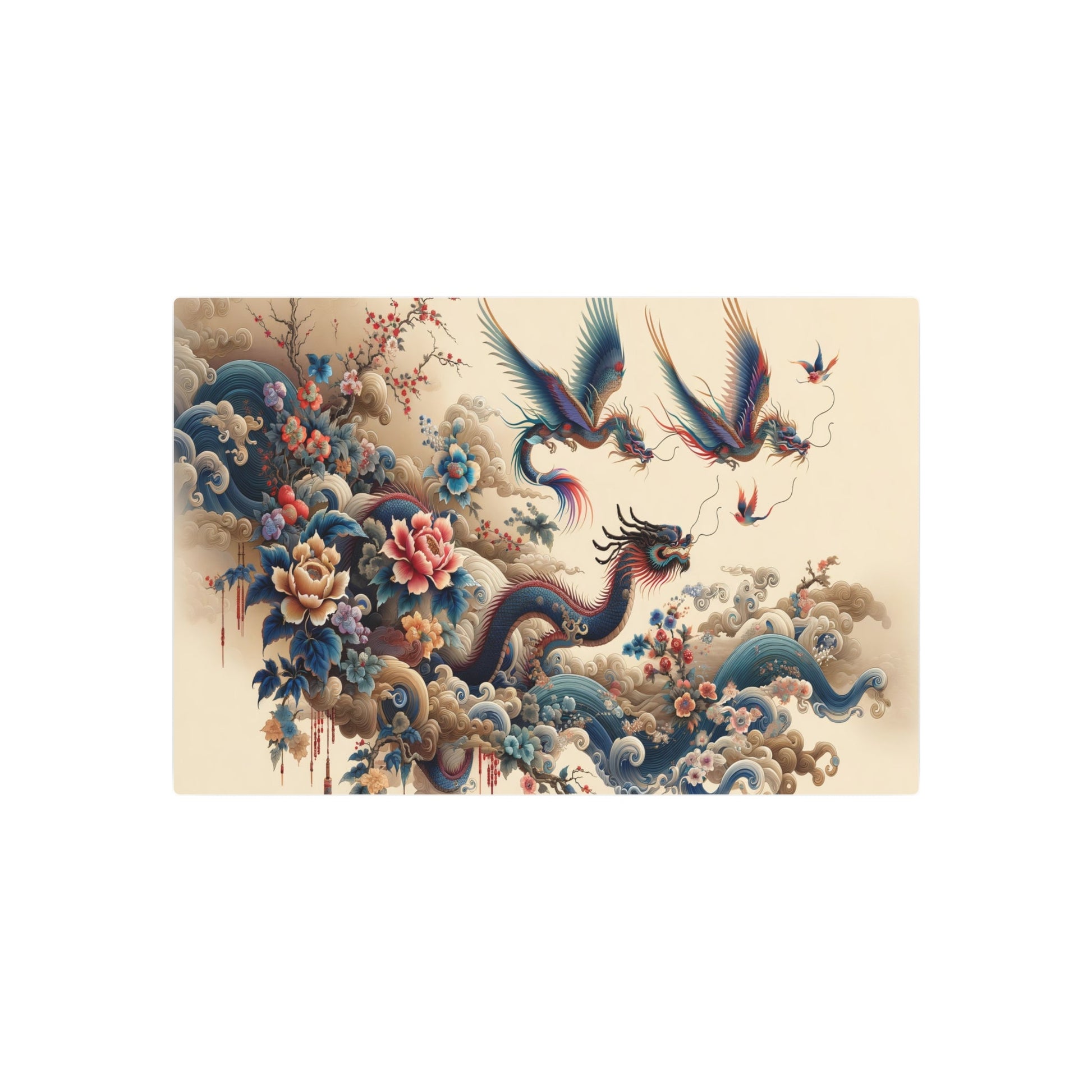 Metal Poster Art | "Traditional Chinese Silk Painting in Vibrant Colors: Elegant and Delicate Asian Art Style Depicting Landscapes, Birds, Flowers or Dragons" - Metal Poster Art 30″ x 20″ (Horizontal) 0.12''