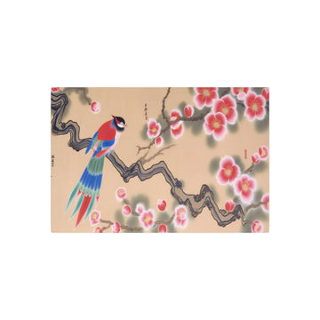 Metal Poster Art | "Asian Art Styles: Traditional Chinese Silk Painting - Vibrant Bird on Plum Blossom Tree with Gold Accents" - Metal Poster Art 30″ x 20″ (Horizontal) 0.12''