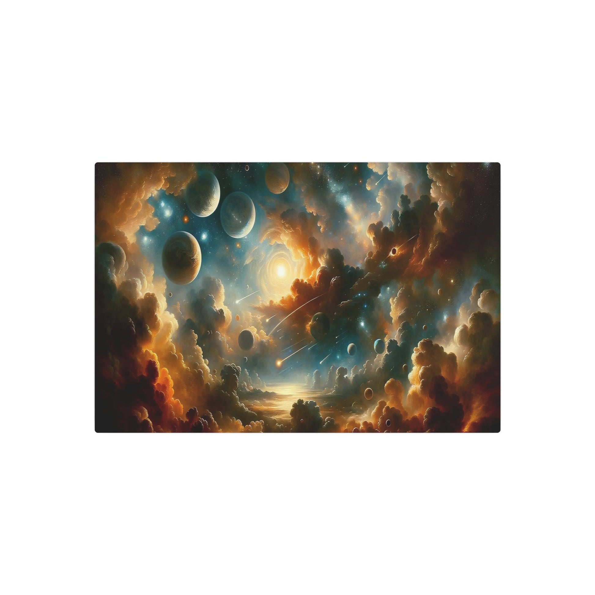 Metal Poster Art | "Baroque Art Style Celestial Body Theme: Expansive Starry Sky, Glorious Planets Depiction - Western Art Styles Comets, - Metal Poster Art 30″ x 20″ (Horizontal) 0.12''