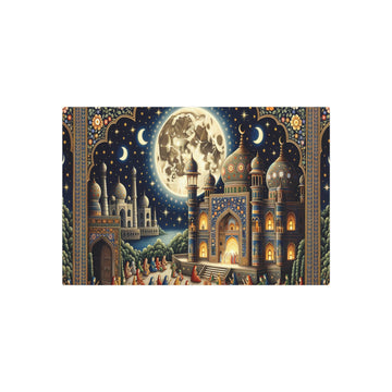 Metal Poster Art | "Mughal Miniature Art Inspired by Celestial Body Theme: A Full Moon Starry Night Sky, Royal Mughal Festivities in Golden - D - Metal Poster Art 30″ x 20″ (Horizontal) 0.12''