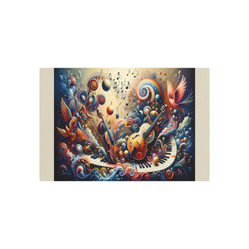 Metal Poster Art | "Harmonious Chaos: Surrealism - Inspired Music & Art Fusion - Modern Contemporary Style Vibrant Painting with Musical Notes, Eccentric Shapes - Metal Poster Art 30″ x 20″ (Horizontal) 0.12''