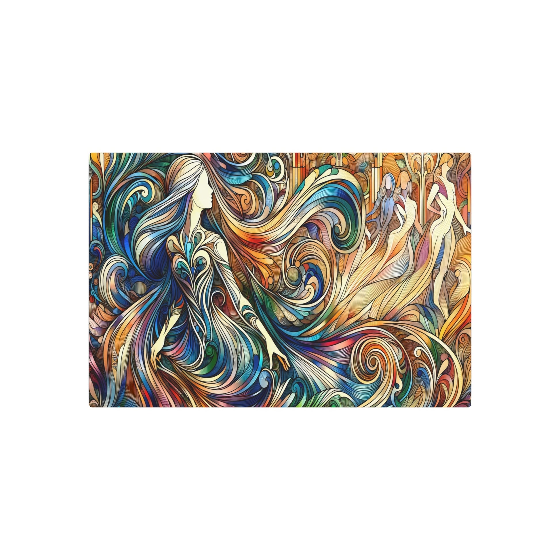 Metal Poster Art | "Art Nouveau Western Style Artwork: Intricate Patterns & Natural Elements with Elegant Figures, Flowing Lines, Vivid Colors" - Metal Poster Art 30″ x 20″ (Horizontal) 0.12''