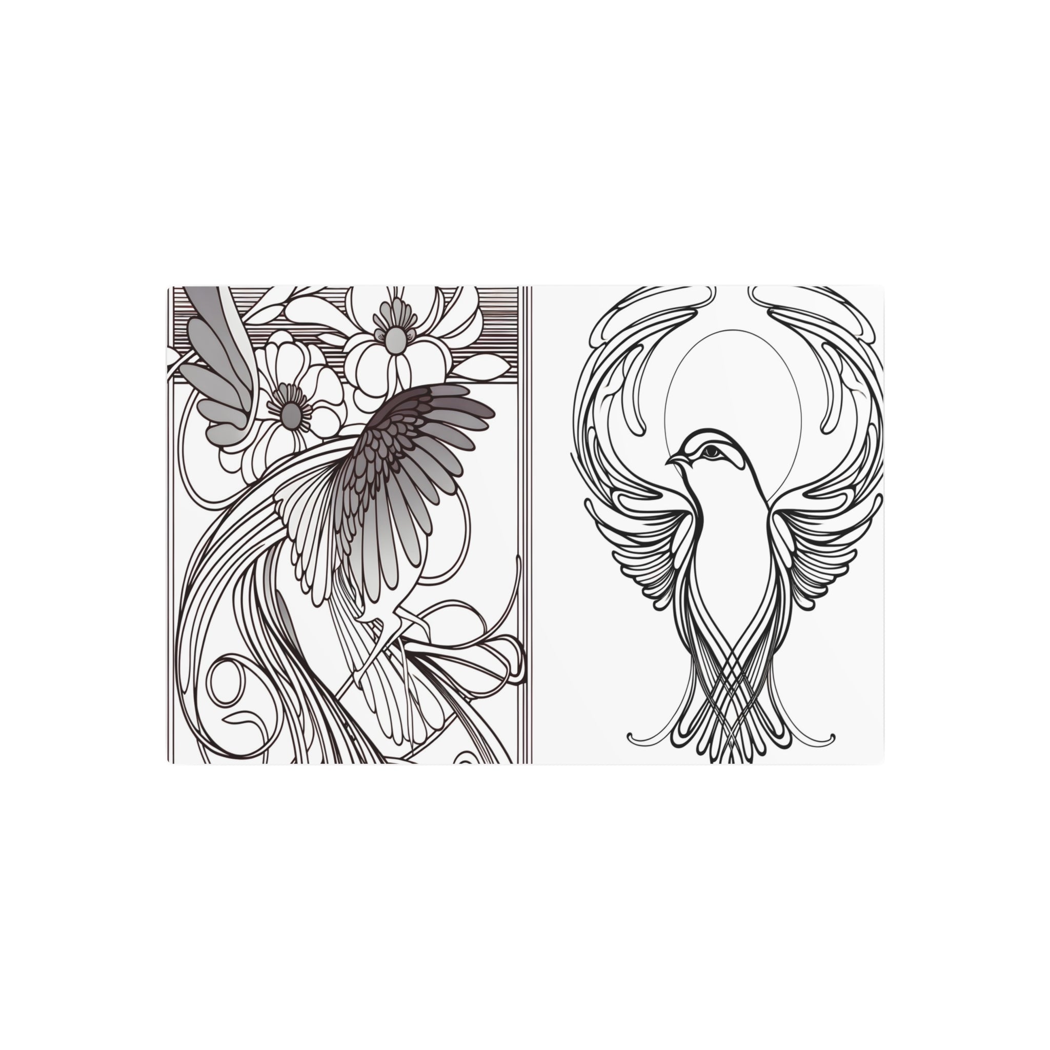 Metal Poster Art | "Art Nouveau Western Art Style - Intricate Bird and Floral Design with Organic Lines and Natural Patterns" - Metal Poster Art 30″ x 20″ (Horizontal) 0.12''