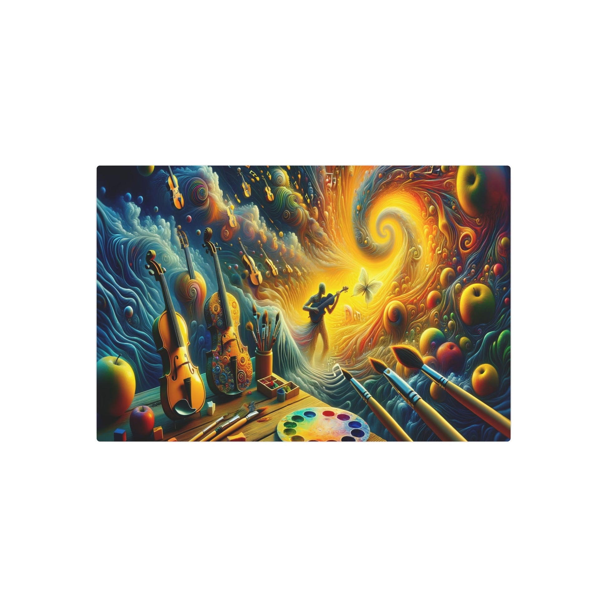 Metal Poster Art | "Harmonious Fusion of Music and Art: Dali - Inspired Surrealistic Canvas Print - Modern Contemporary Surrealism Art Piece" - Metal Poster Art 30″ x 20″ (Horizontal) 0.12''