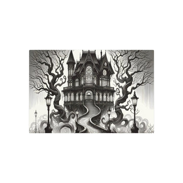 Metal Poster Art | "Art Nouveau Western Style: Spooky Haunted Mansion Scene - Ghostly Artistic Illustration" - Metal Poster Art 30″ x 20″ (Horizontal) 0.12''