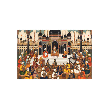 Metal Poster Art | "Mughal Miniature Style Art of Musicians Playing Traditional South Asian Instruments - Richly Colored and Intricately Detailed Non - Western Global Art - Metal Poster Art 30″ x 20″ (Horizontal) 0.12''