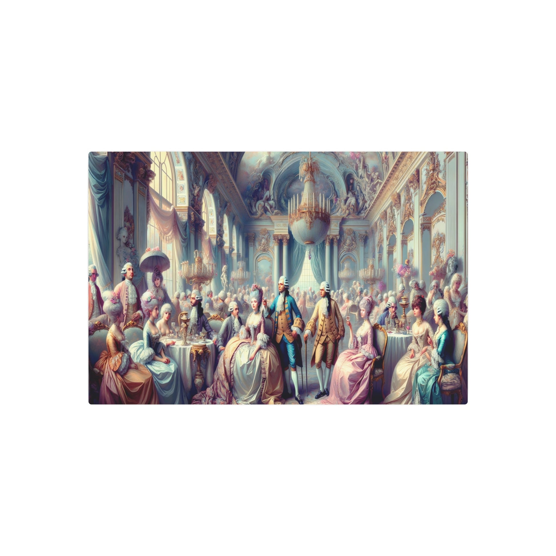 Metal Poster Art | "Rococo Style Artwork - Aristocrats in a Lavishly Decorated Room with Pastel Tones, Intricate Ornamentation and Romantic - Metal Poster Art 30″ x 20″ (Horizontal) 0.12''