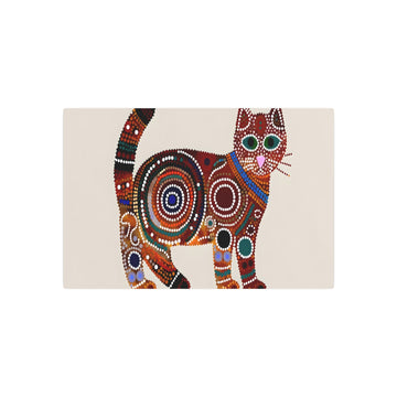 Metal Poster Art | "Australian Aboriginal Art Inspired Vibrant Cat Portrait: Non-Western & Global Styles - Intricate Patterned Aboriginal Artwork" - Metal Poster Art 30″ x 20″ (Horizontal) 0.12''