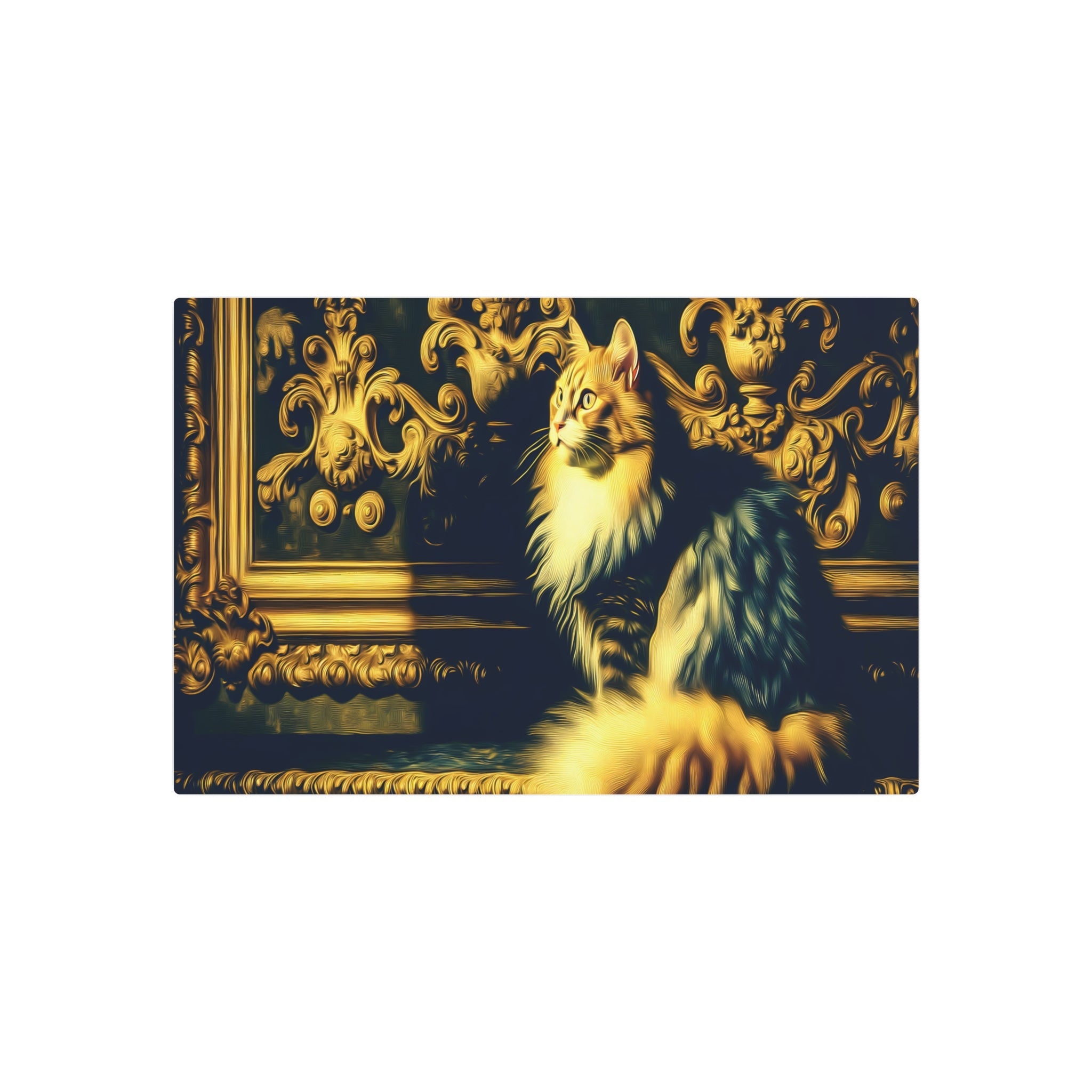 Metal Poster Art | "Baroque Art Inspired Royal Cat Image - Western Styles with Dramatic Lighting and Opulent Decoration" - Metal Poster Art 30″ x 20″ (Horizontal) 0.12''