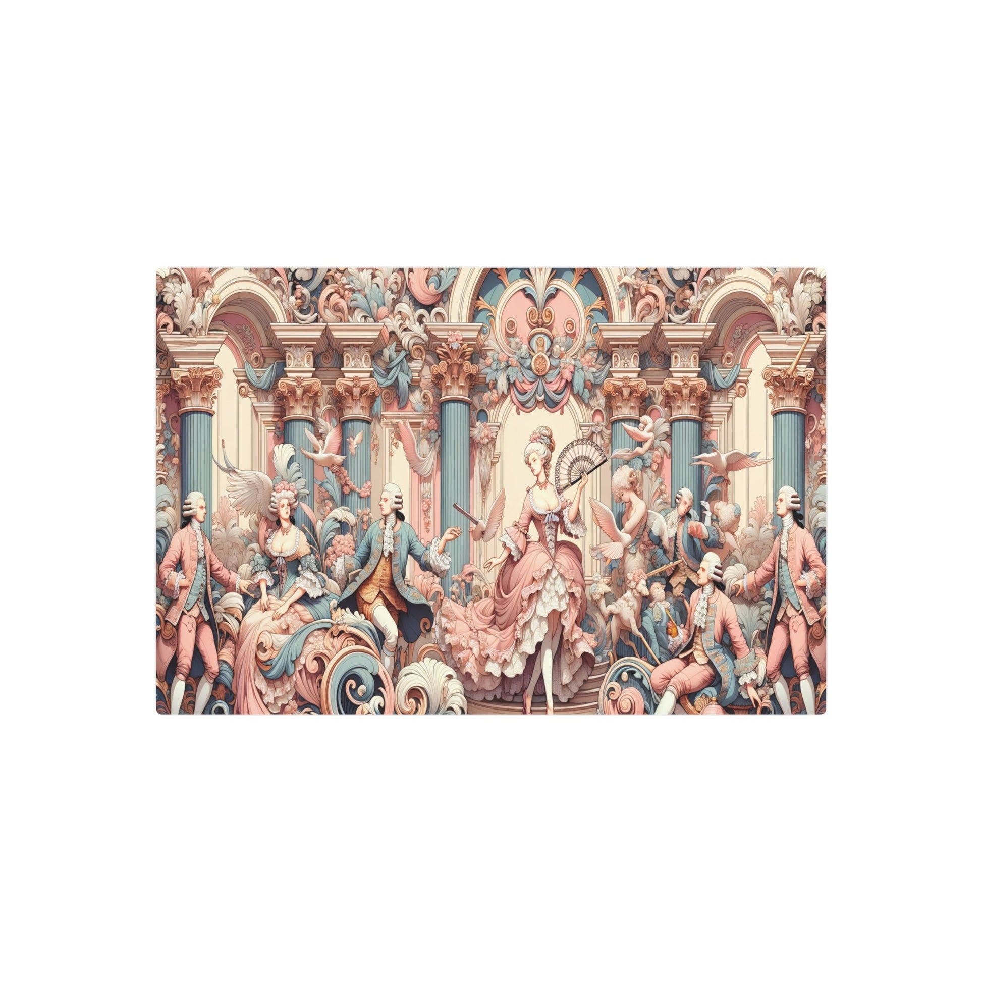 Metal Poster Art | "Elegant Rococo Style Western Art - 18th Century Aristocratic Themes in Pastel Colors with Ornate Details" - Metal Poster Art 30″ x 20″ (Horizontal) 0.12''