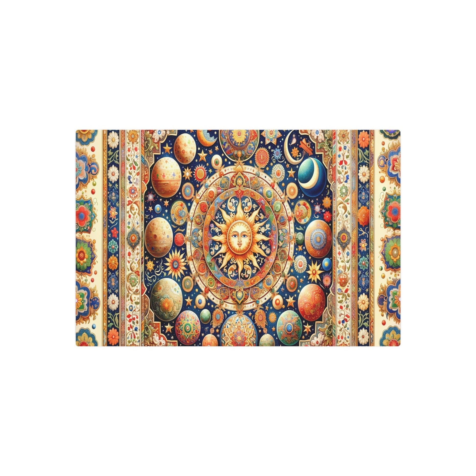 Metal Poster Art | "South Asian Mughal Miniature Artwork Depicting Vibrant Celestial Bodies - Non - Western & Global Styles Art" - Metal Poster Art 30″ x 20″ (Horizontal) 0.12''