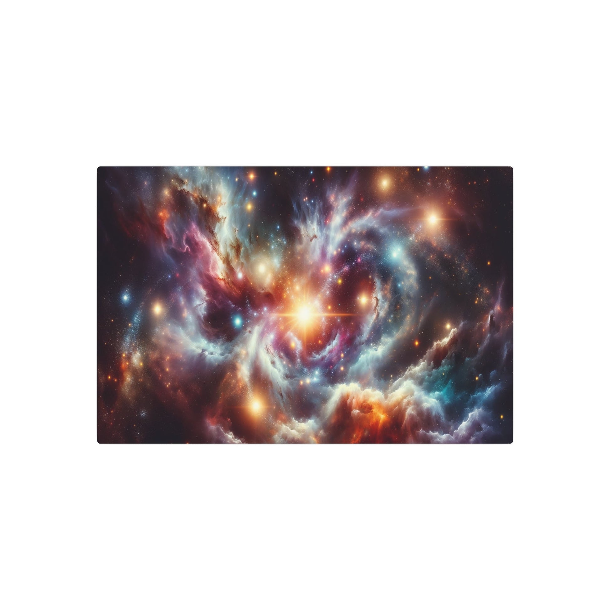 Metal Poster Art | "Vibrant Galaxy Scene Digital Artwork: Modern & Contemporary Style, Featuring Sparkling Stars, Gradient Nebula & Spiraling Galaxies" - Metal Poster Art 30″ x 20″ (Horizontal) 0.12''