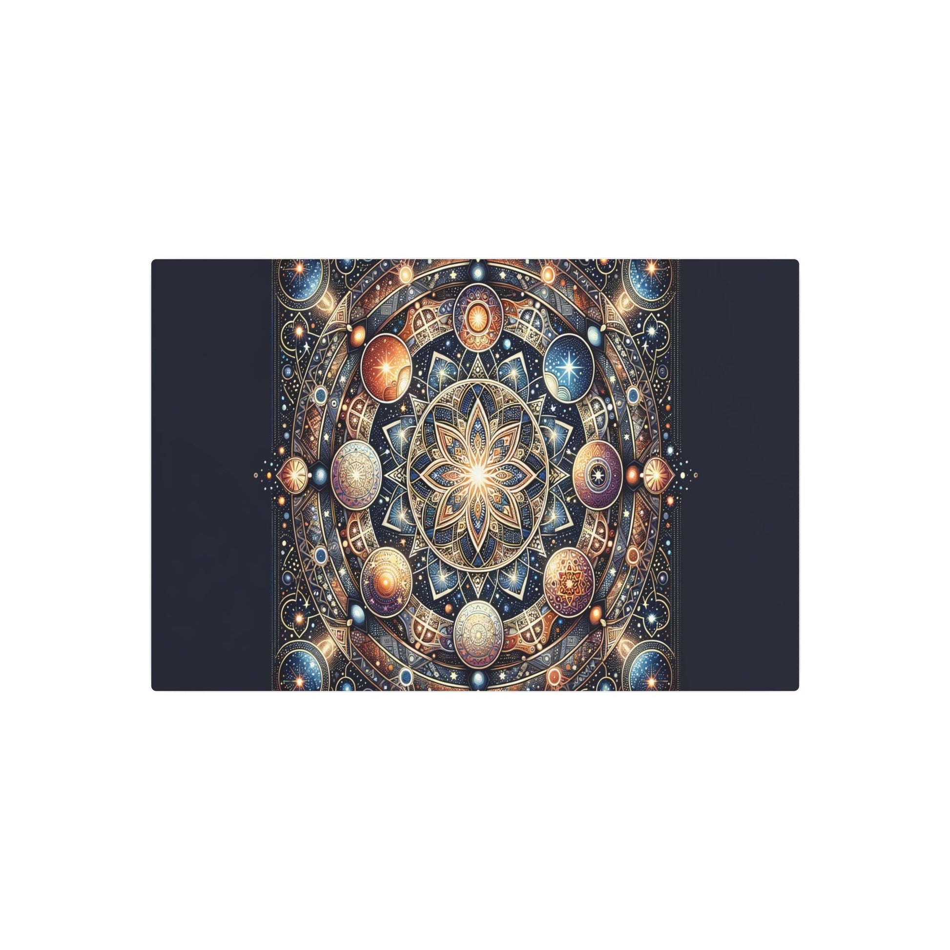 Metal Poster Art | "Celestial Bodies Inspired Islamic Geometric Patterns Artwork - Stars, Planets & Galaxies Theme in Non - Western & Global Styles Category" - Metal Poster Art 30″ x 20″ (Horizontal) 0.12''