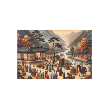 Metal Poster Art | "Joseon Dynasty - Inspired Traditional Korean Landscape Painting with Cultural Elements - Asian Art Styles, Subcategory: Joseon Dynasty Paintings (Korean - Metal Poster Art 30″ x 20″ (Horizontal) 0.12''