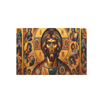 Metal Poster Art | "Richly Colored Byzantine Art Style Image: Flat Stylized Figures with Long Noses, Large Eyes in Vibrant Gold - Non - West - Metal Poster Art 30″ x 20″ (Horizontal) 0.12''