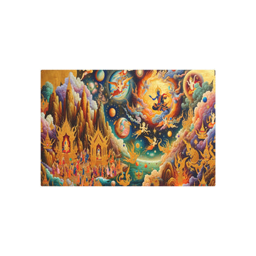 Metal Poster Art | "Tibetan Thangka Painting - Celestial Bodies Inspired Artwork in Traditional Asian Art Style" - Metal Poster Art 30″ x 20″ (Horizontal) 0.12''