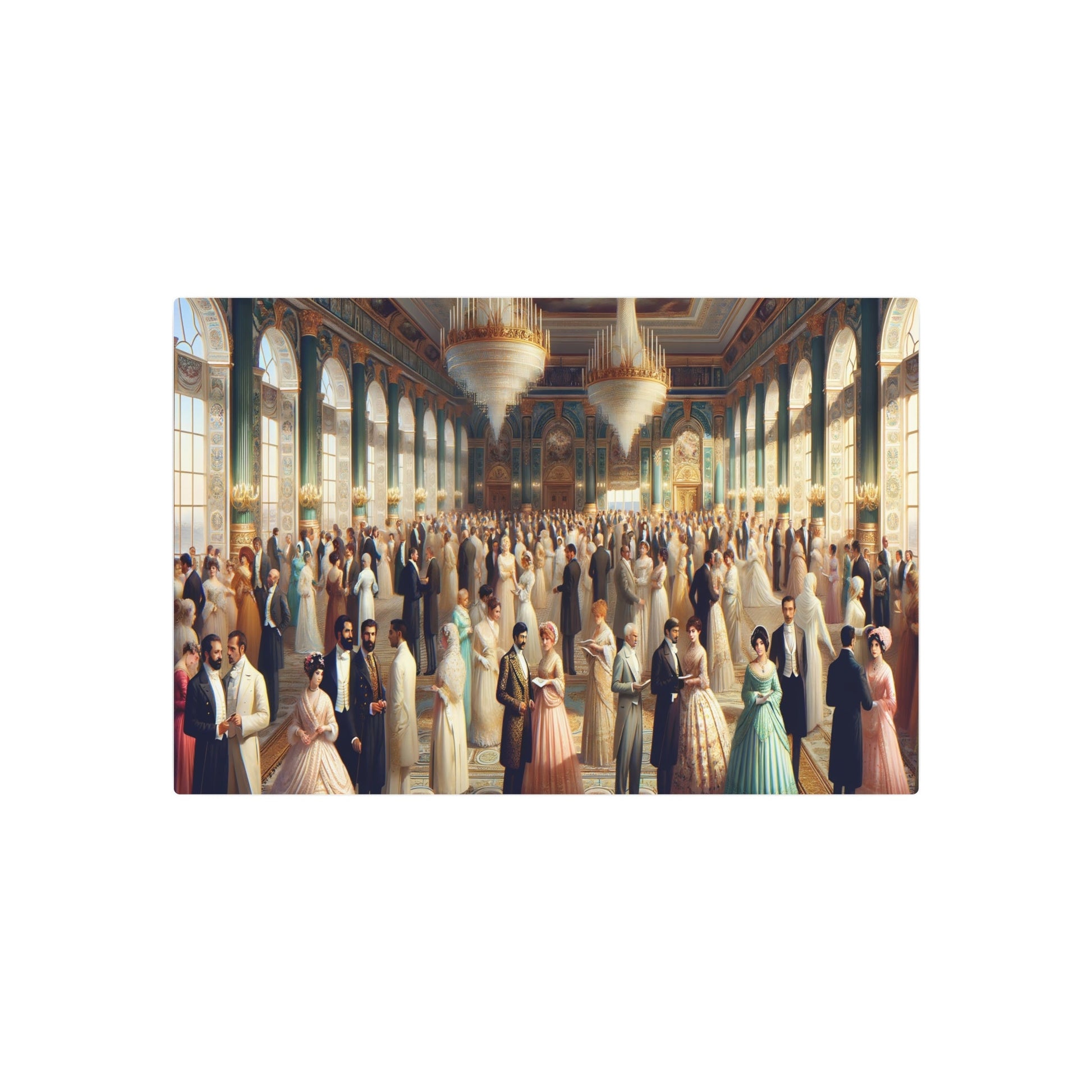 Metal Poster Art | "Luxurious Rococo Art Style Ballroom Scene with Silk Dresses and Detailed Suits - Western Art Styles Collection" - Metal Poster Art 30″ x 20″ (Horizontal) 0.12''