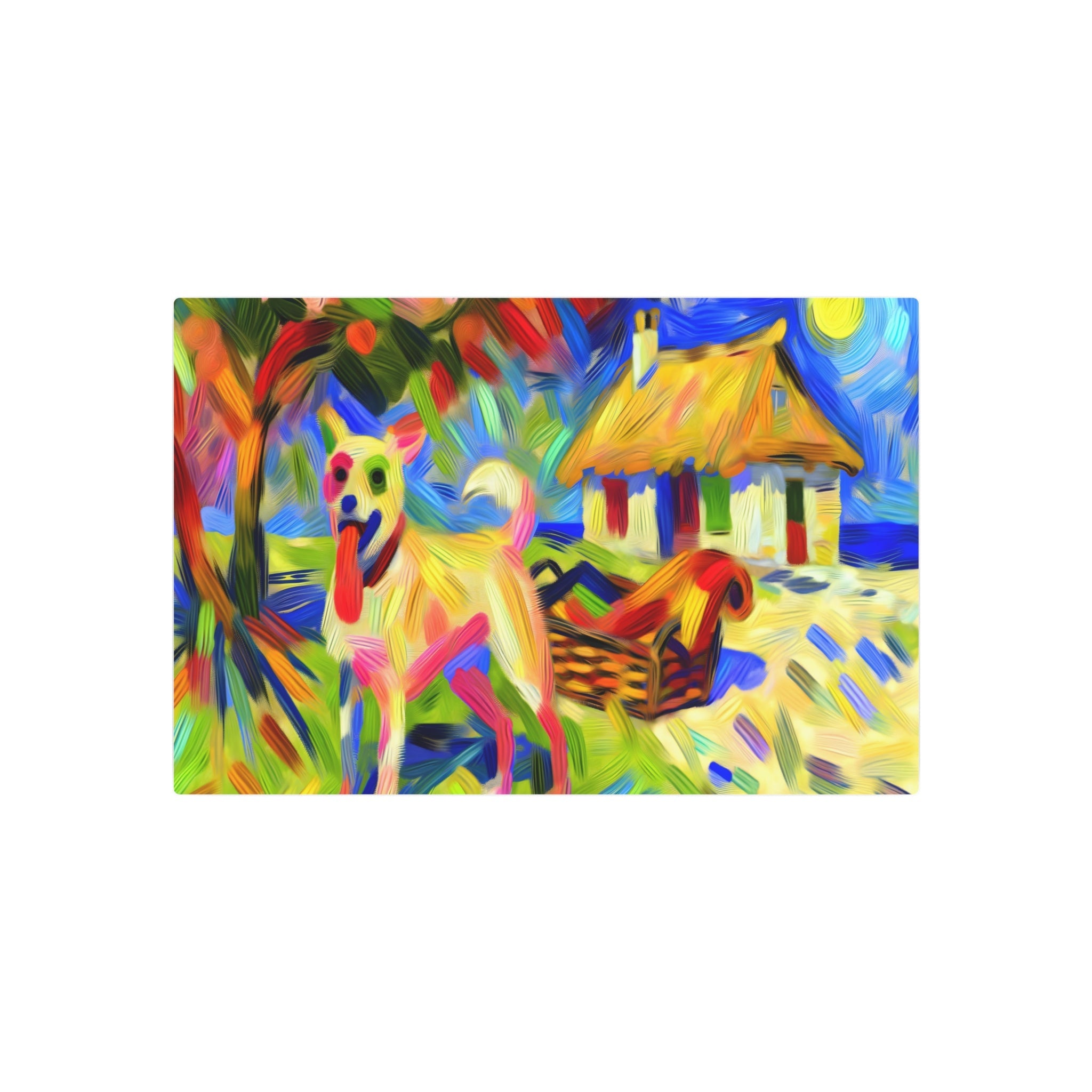 Metal Poster Art | "Post-Impressionist Western Art Style - Lively and Colorful Dog Scene Painting" - Metal Poster Art 30″ x 20″ (Horizontal) 0.12''