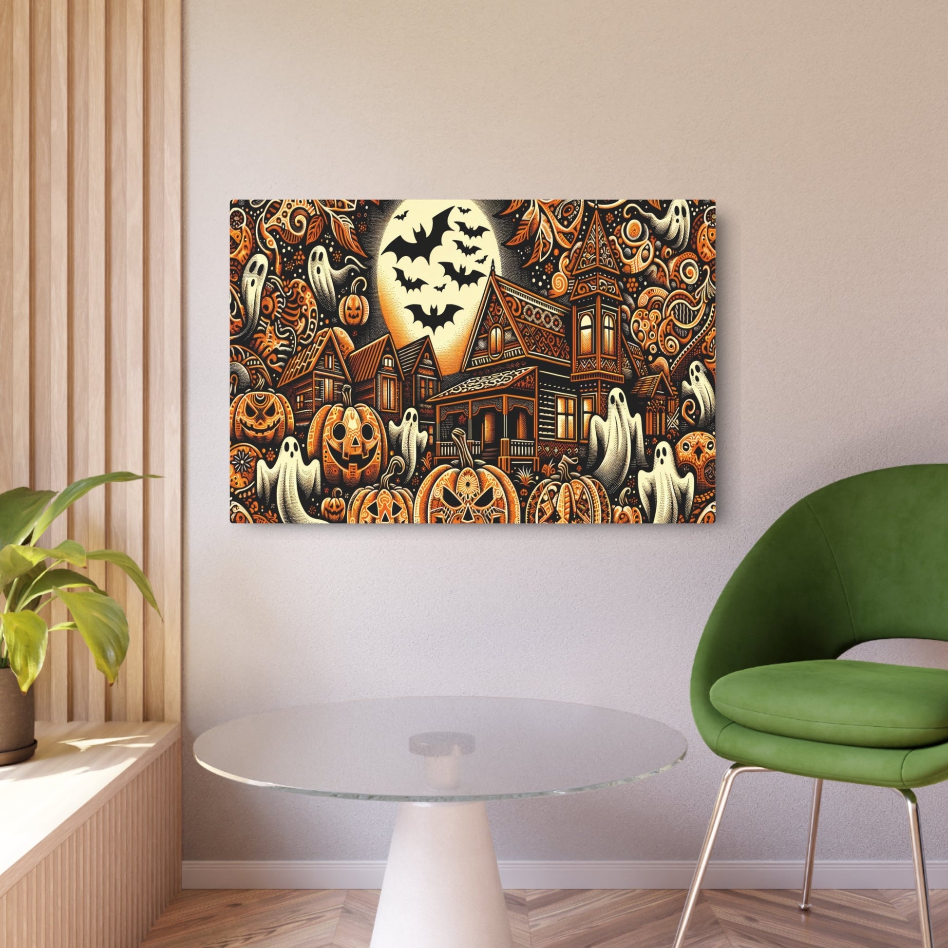 Metal Poster Art | "Indonesian Batik - Style Halloween Inspired Spooky Artwork - Non - Western & Global Styles" - Metal Poster Art 36″ x 24″ (Horizontal) 0.12''