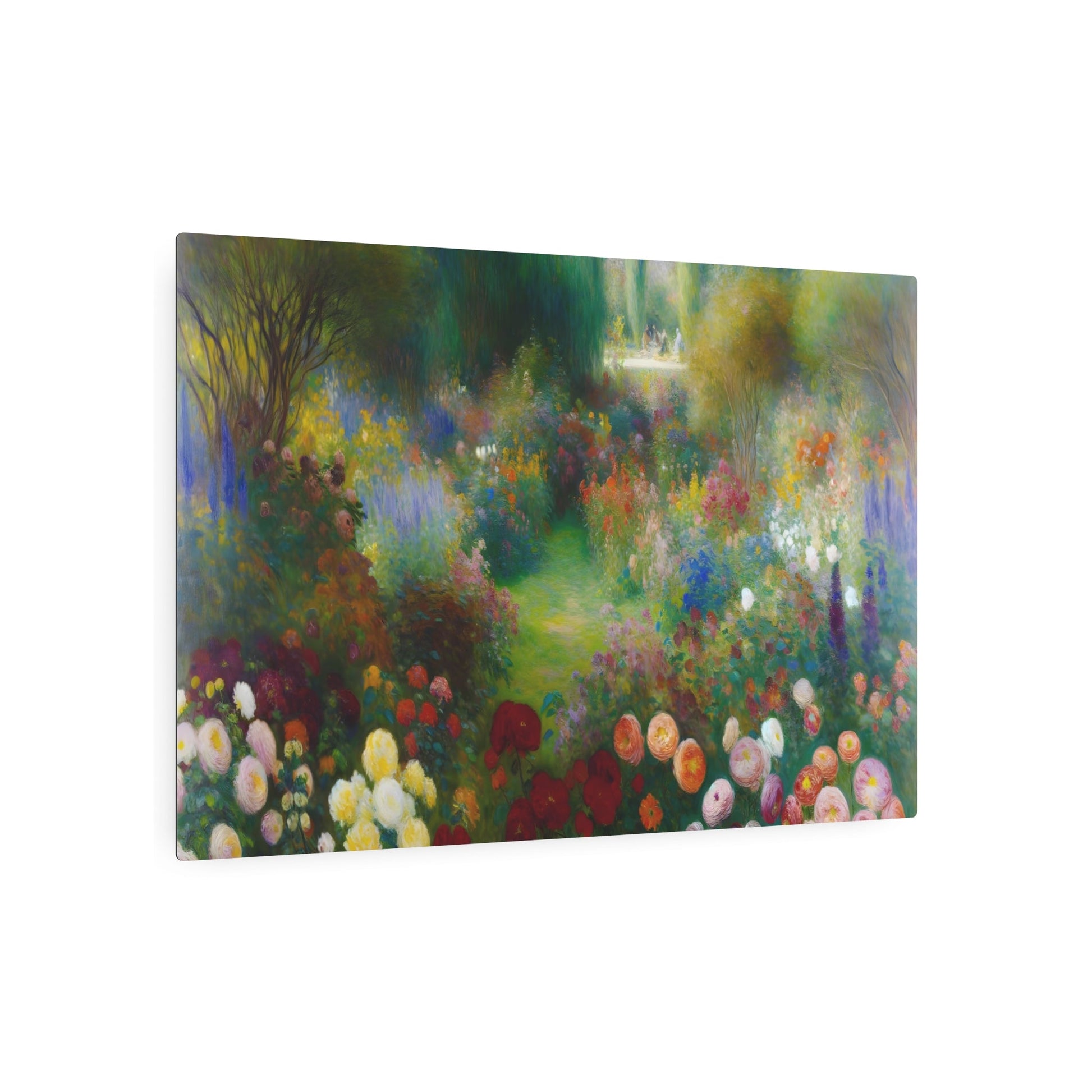 Metal Poster Art | "Romanticism Era Inspired Vibrant Garden Painting - Western Art Styles, Lush Floral Scenery in Tranquil Atmosphere, Romanticism Sub-category - Metal Poster Art 36″ x 24″ (Horizontal) 0.12''