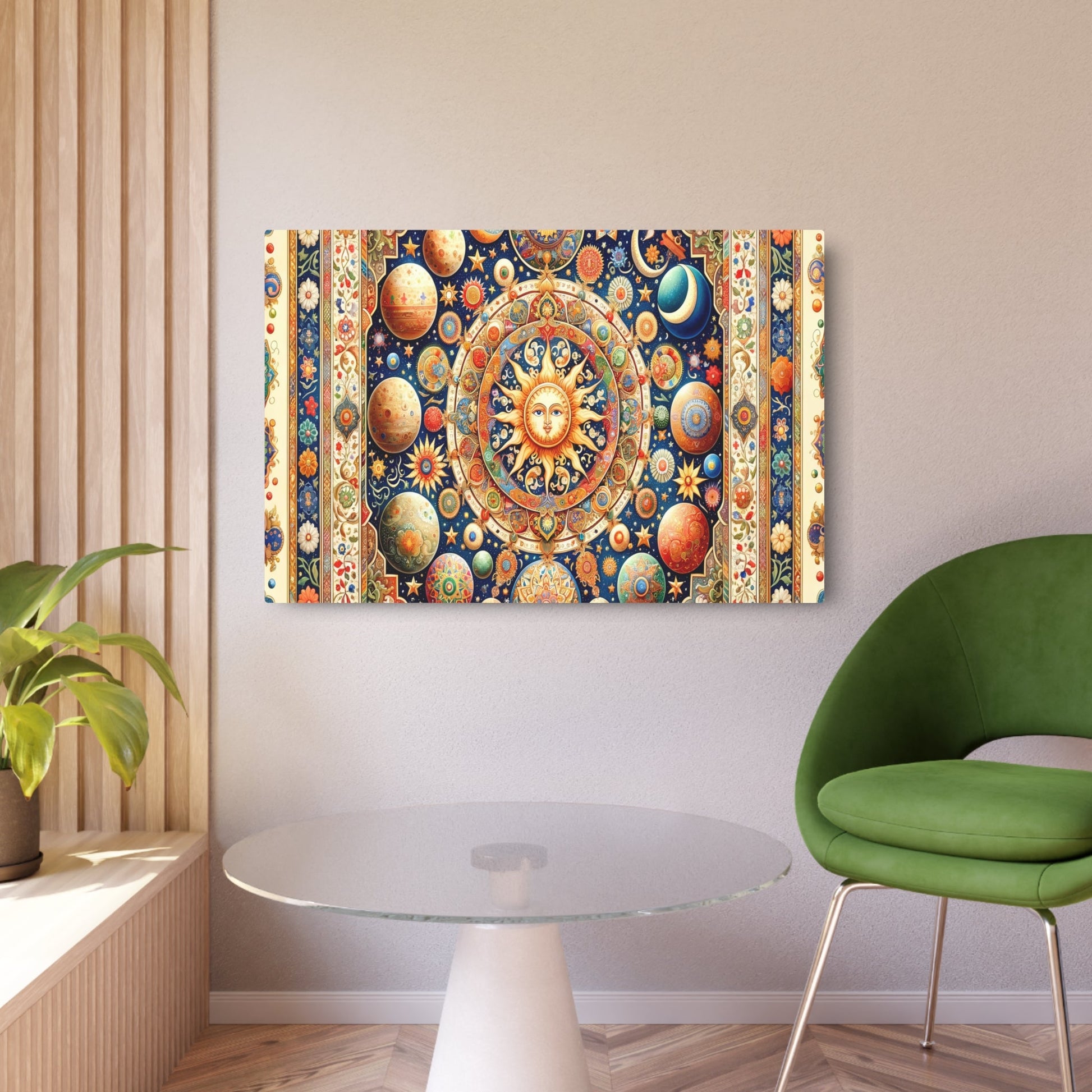 Metal Poster Art | "South Asian Mughal Miniature Artwork Depicting Vibrant Celestial Bodies - Non - Western & Global Styles Art" - Metal Poster Art 36″ x 24″ (Horizontal) 0.12''