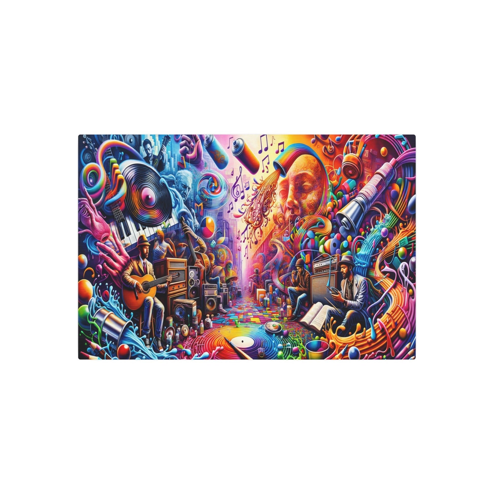 Metal Poster Art | "Modern and Contemporary Street Art - Vibrant City Murals Inspired by Music and Artists, with Graffiti Depicting Icons in Bold, Electric H - Metal Poster Art 36″ x 24″ (Horizontal) 0.12''