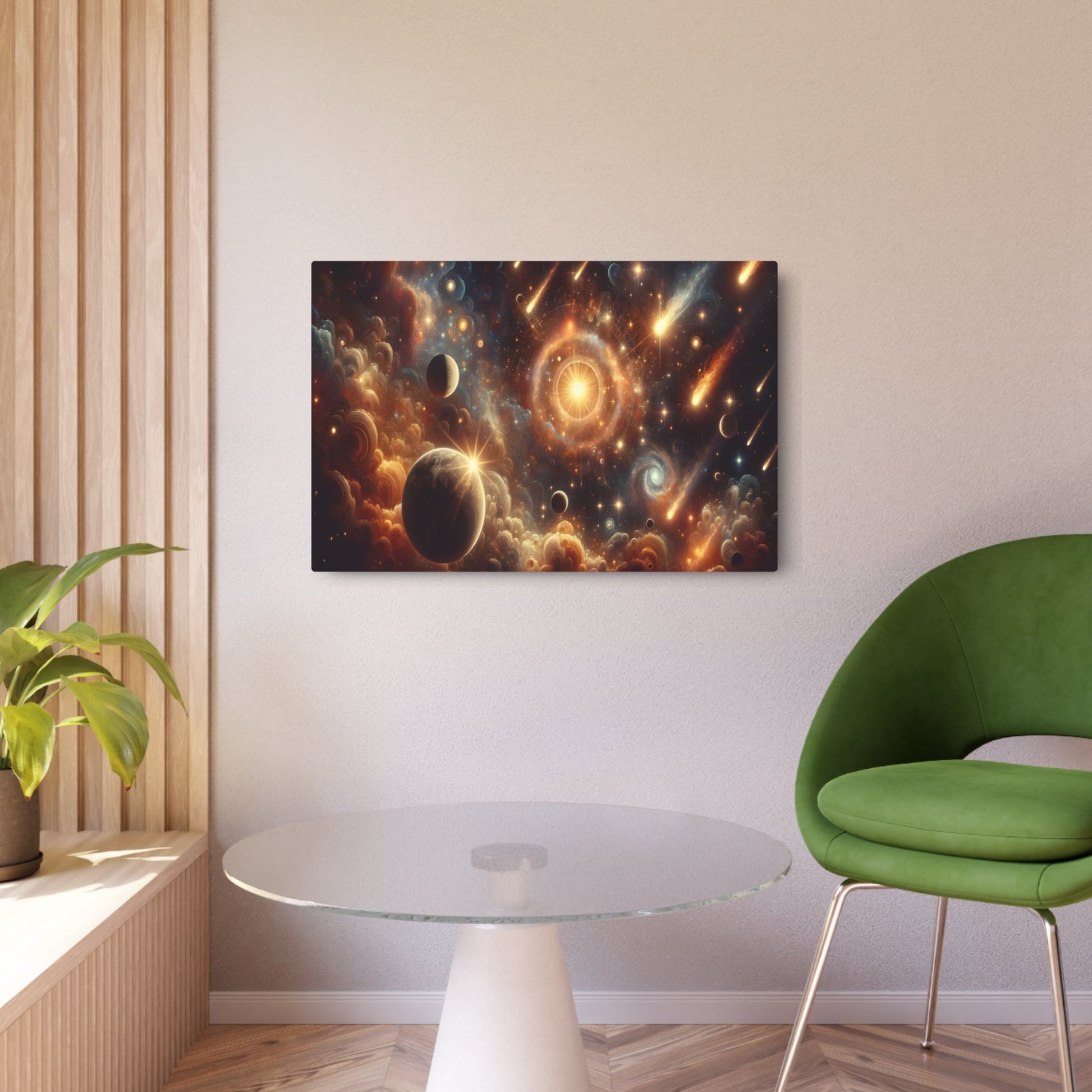 Metal Poster Art | "Baroque Western Art Style Image - Celestial Bodies, Stars, Planets and Comets Graphic Design" - Metal Poster Art 36″ x 24″ (Horizontal) 0.12''