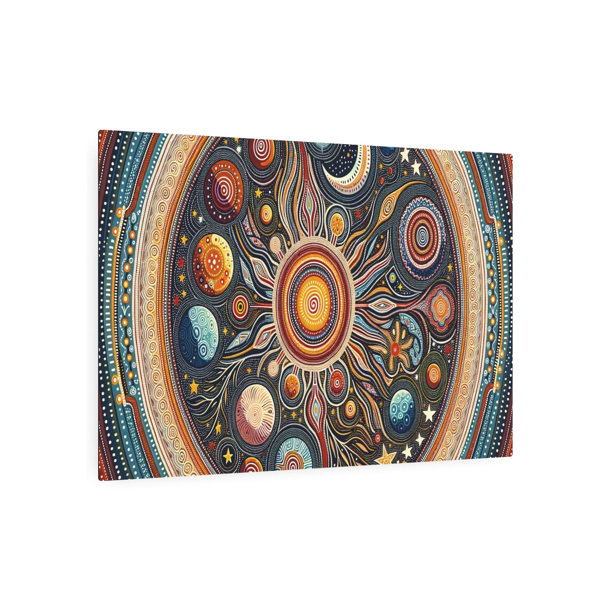 Metal Poster Art | "Aboriginal Art (Australian) - Traditional Celestial - Themed Painting Featuring Stars, Moons, and Planets from Non - Western & Global Styles - Metal Poster Art 36″ x 24″ (Horizontal) 0.12''