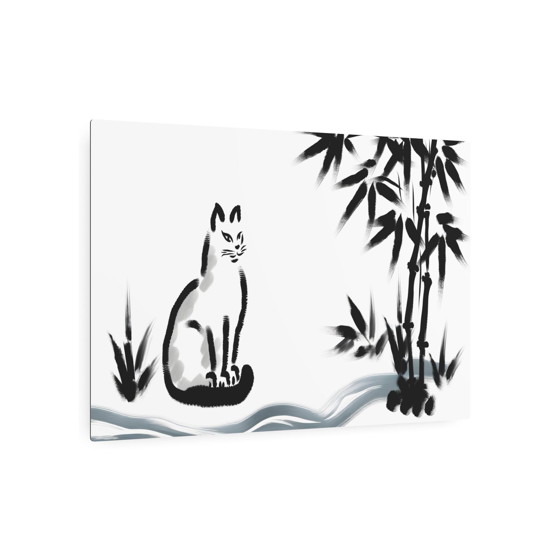 Metal Poster Art | "Serene Sumi-e Japanese Ink Wash Painting: Peaceful Cat in Asian Art Style" - Metal Poster Art 36″ x 24″ (Horizontal) 0.12''