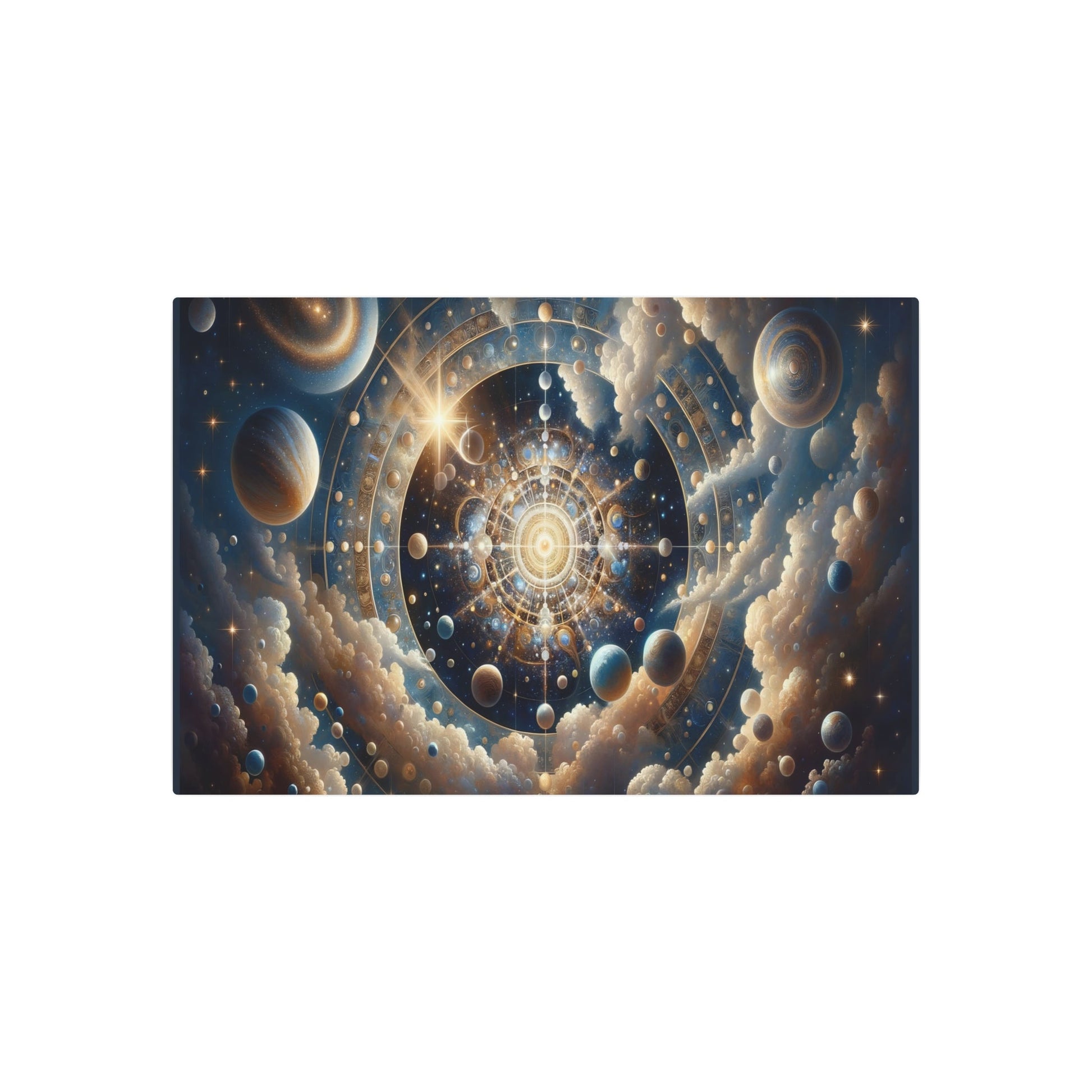 Metal Poster Art | "Neoclassical Celestial Grandeur: Stars and Planets in a Neoclassicism - Style Western Artwork Expressing Ethereal Beauty - Metal Poster Art 36″ x 24″ (Horizontal) 0.12''